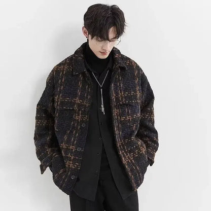 Spring and Autumn High Street Men and Women Trendy Personalized Plaid Collar Jacket Couple Retro Korean Coat Harajuku Top y2k Street King Limited