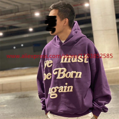 Autumn Winter New 2024 Vintage American Long sleeved Hoodie Men's Heavyweight Letter Embroidered Print High Street Tops Oversize Street King Limited