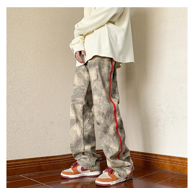 2023 outdoor side zipper camouflage baggy men cargo tracksuit pants overalls hip hop women sport long trousers spodnie dresowe unique cargo style 4081