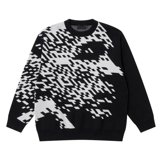 Mens Knitted Sweater Fashion Pixel Abstraction Human Face Pullovers Casual O-neck Unisex Harajuku Streetwear Loose Knit Jumpers Street King Limited
