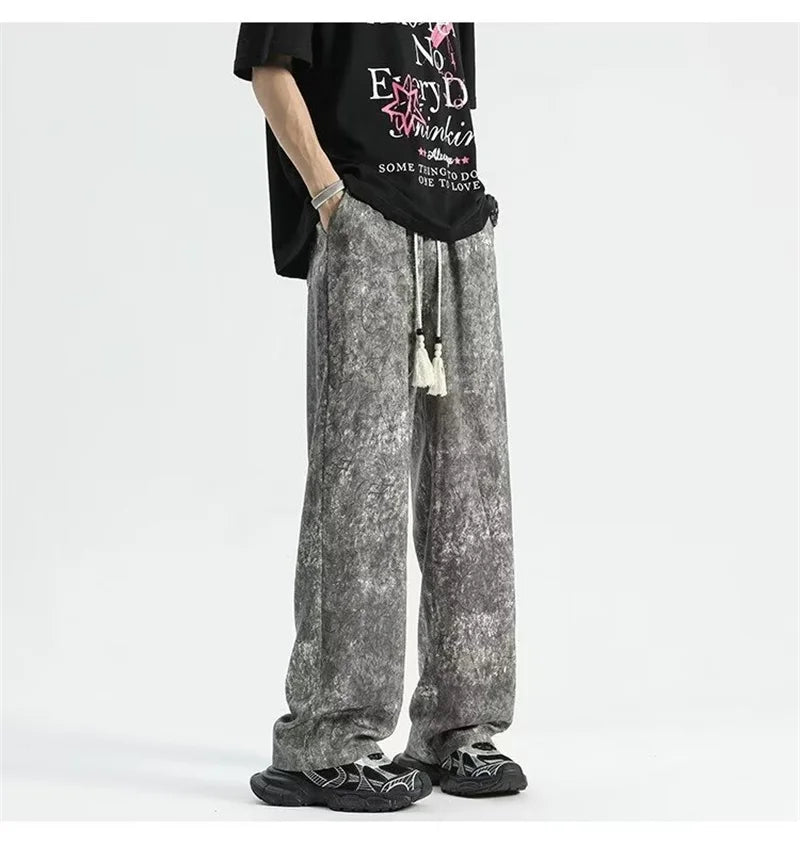 2024 goth tie dye corduroy pants mens autumn baggy wide leg straight casual trousers women drawstring hip hop y2k sweatpants unique joggers style 1355