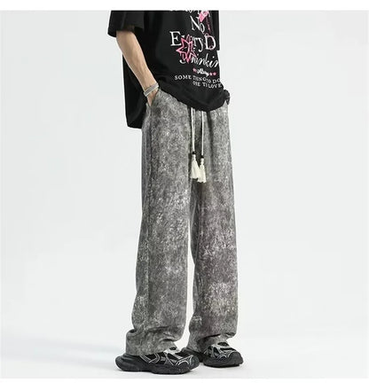 2024 goth tie dye corduroy pants mens autumn baggy wide leg straight casual trousers women drawstring hip hop y2k sweatpants unique joggers style 1355