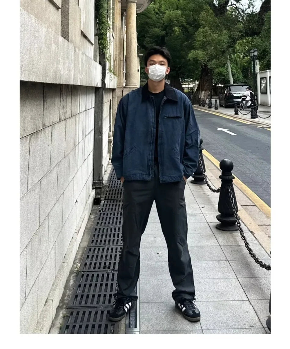 american trendy tooling mens jackets vintage solid distressed bomber coats patchwork zipper pocket high street short outwear unique shorts style 3459
