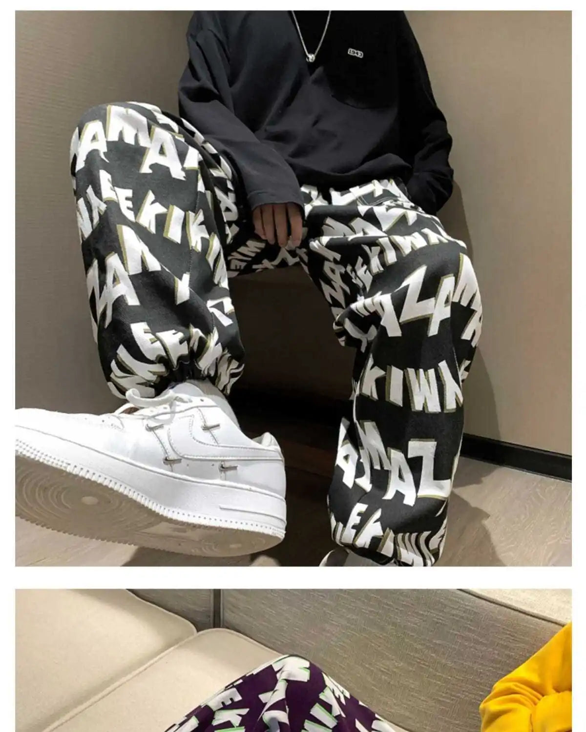 Letter wide-leg pants for men and women in autumn and winter plus velvet high-waisted loose long and short straight pants tops Street King Limited