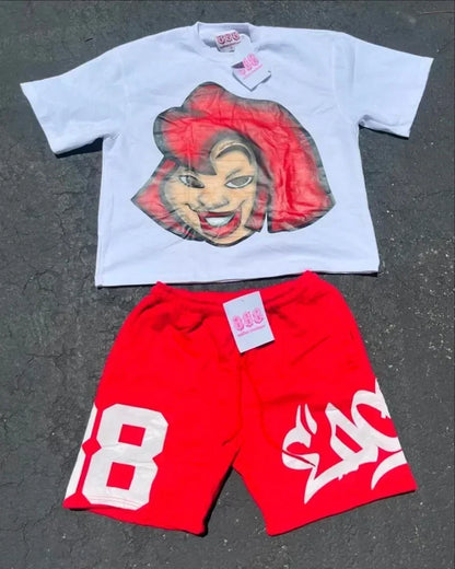 Harajuku cartoon big head pattern graphic t shirts oversized t shirt casual goth y2k tops streetwear 2000s vintage men clothing Street King Limited