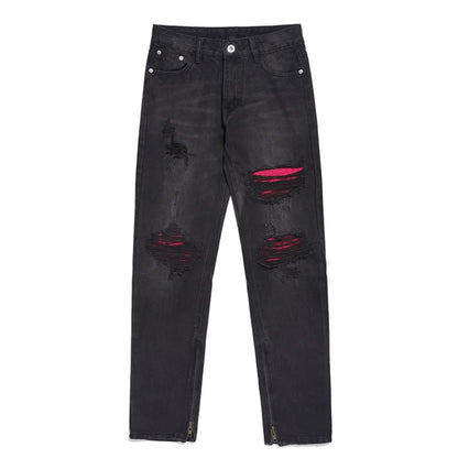 knee ripped patchwork jeans for men hip hop skinny biker taped jean trouser slim fit black denim pants fashion streetwear jogger streetwear sweatpants