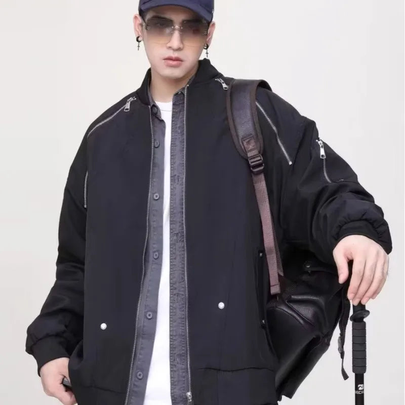 2024 spring american pilot jacket mens multi pocket trendy street loose bomber cardigan couple fashion zipper baseball coats relaxed fit trousers
