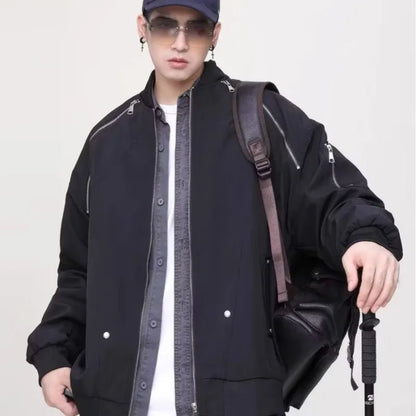 2024 spring american pilot jacket mens multi pocket trendy street loose bomber cardigan couple fashion zipper baseball coats relaxed fit trousers