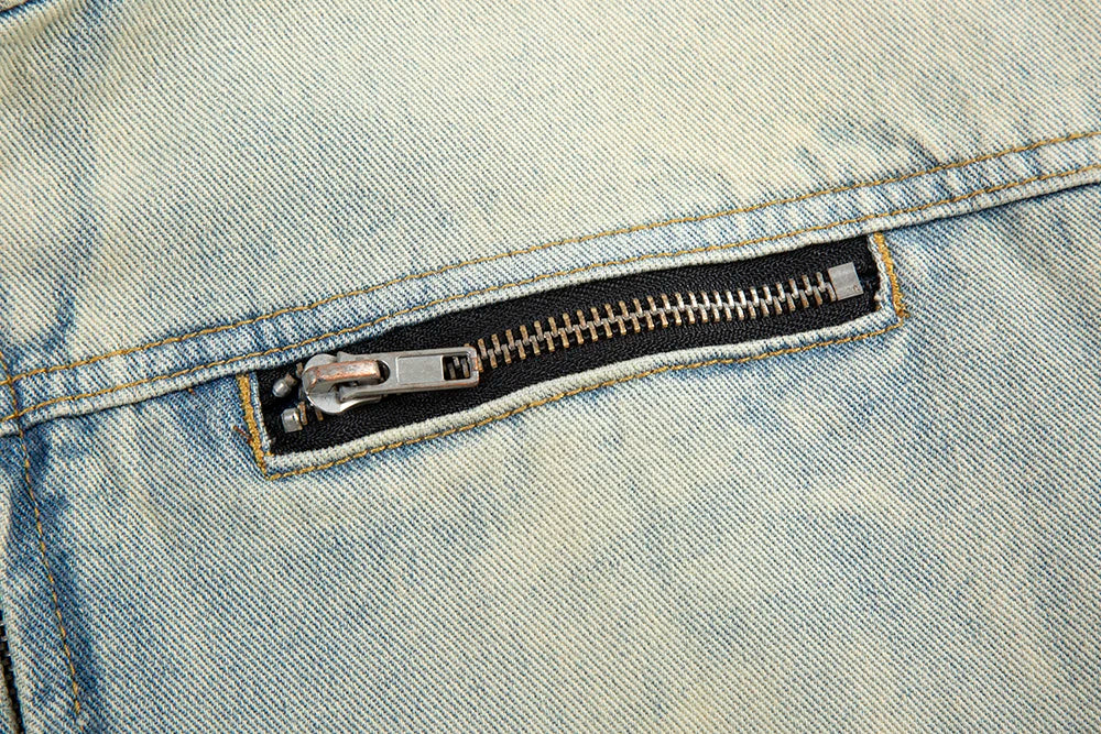 y2k streetwear washed biker jeans jackets for men and women zipper pocket ropa hombre windbreaker denim coat oversized unique jeans style 812