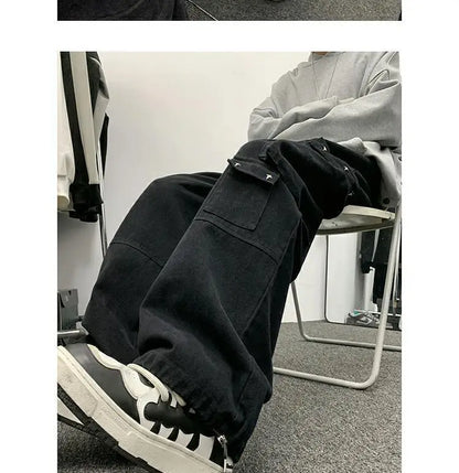 american hip hop large pocket workwear pants for men and women in autumn trend loose fitting straight leg casual wide leg pants unique default style 4778