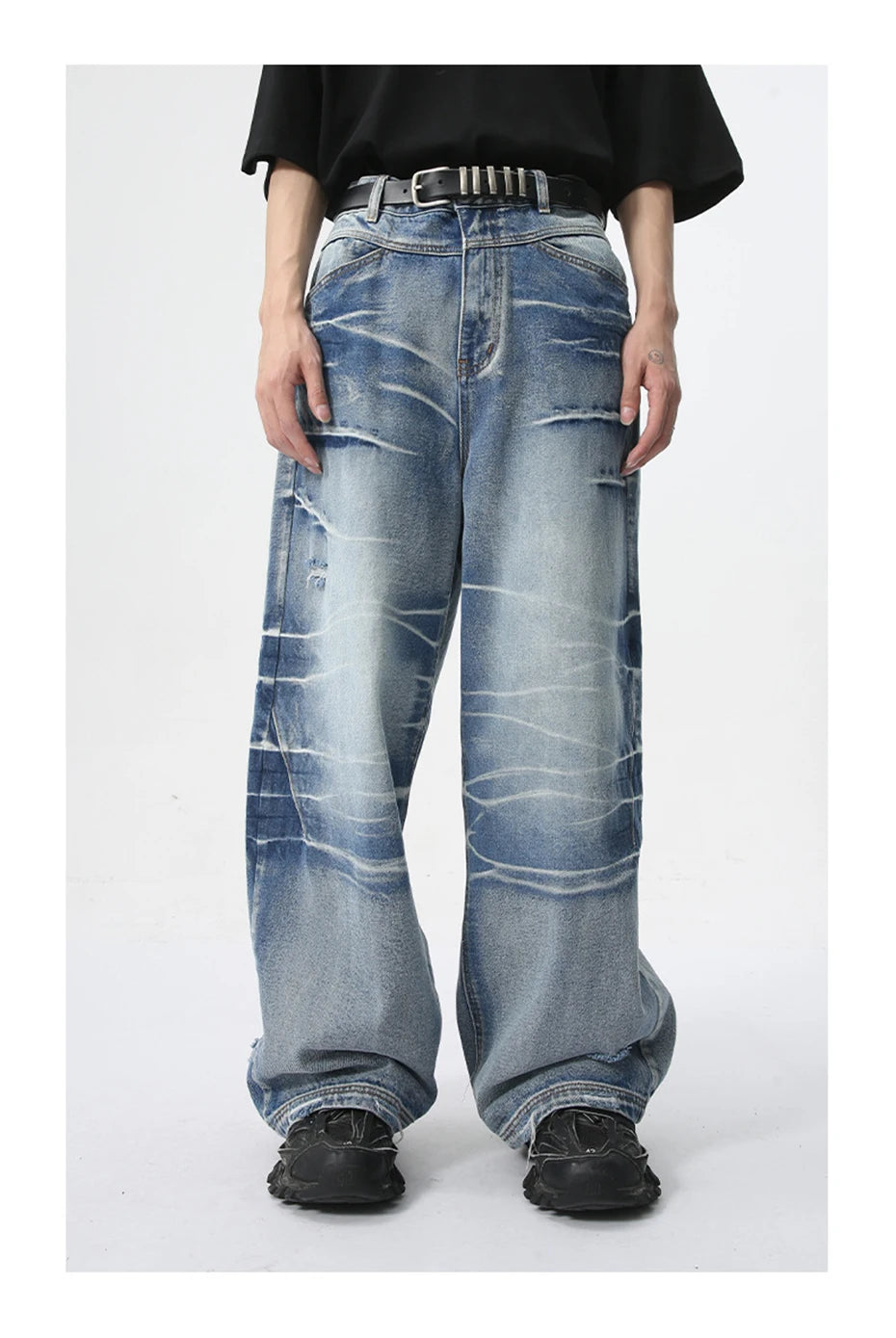 vintage blue baggy jeans man loose straight denim pants harajuku hip hop jeans trousers men unique jeans style 4713