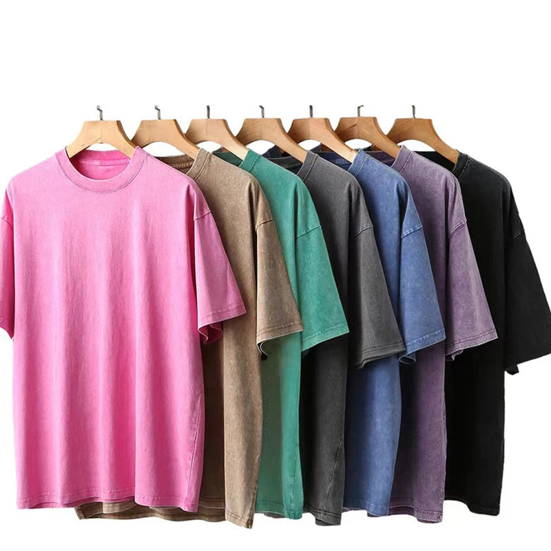 270g Heavyweight American Washed And Distressed Trendy Brand Loose Short-Sleeved T-Shirt For Men In Summer New Street Cotton Street King Limited