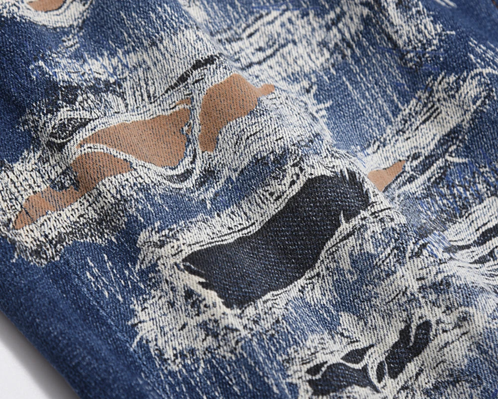 harajuku cut hole ripped patchwork blue jeans for men straight retro streetwear casual denim pants oversized loose trousers unique jeans style 1099
