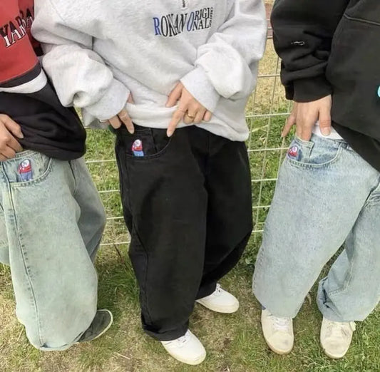 Skateboard Streetwear Big Boy Embroidery Baggy Blue for women Jeans Y2K Pattern Retro Couples Hip Hop Basketball Pants Clothing Street King Limited