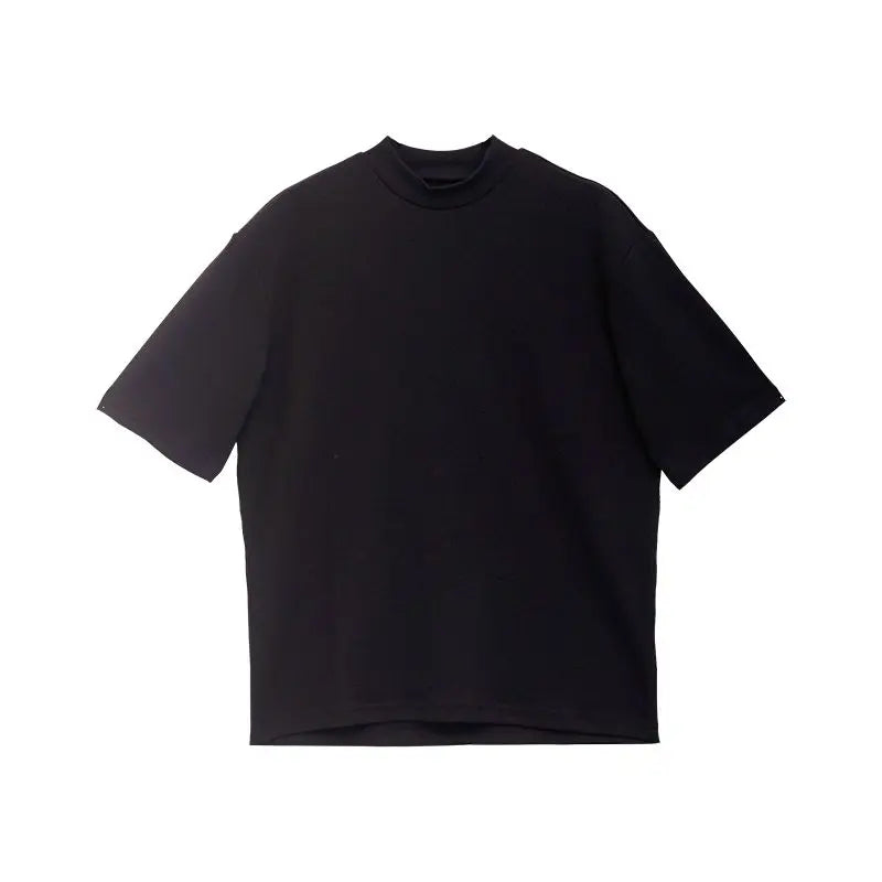 Korean style high-end half turtleneck short-sleeved summer T-shirt for men loose ice-sleeved bottoming shirt y2k trendy ins top Street King Limited