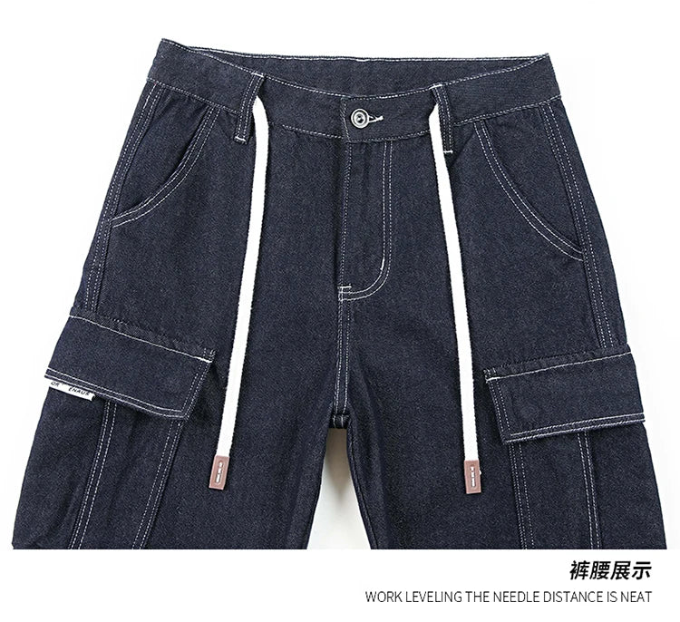 men autumn summer streetwear fashion plus size loose casual straight cargo jeans pant campus boy jeans trousers unique cargo style 2280