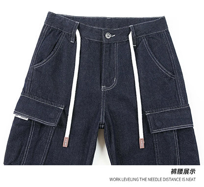 men autumn summer streetwear fashion plus size loose casual straight cargo jeans pant campus boy jeans trousers unique cargo style 2280