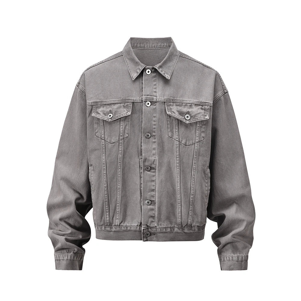 2023 autumn and winter solid color washed gray jeans jackets for men harajuku cleanfit baggy y2k denim coat oversized loose tops ripped baggy denim
