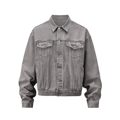 2023 autumn and winter solid color washed gray jeans jackets for men harajuku cleanfit baggy y2k denim coat oversized loose tops ripped baggy denim