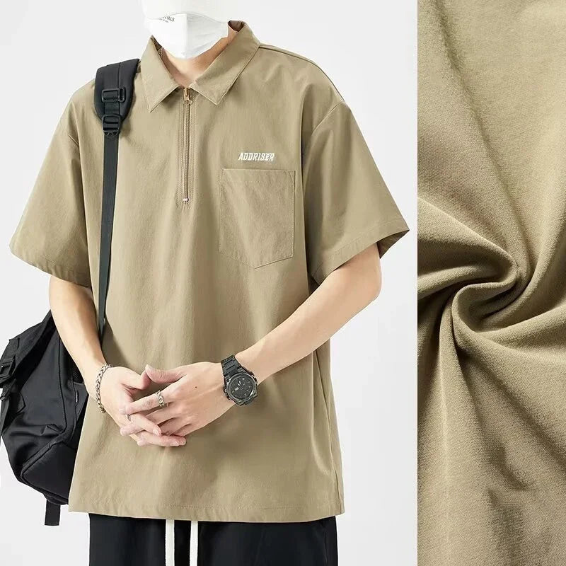 Streetwear Summer Short Sleeve Lapel Polo Shirt Mens Letter Embroidery Zipper Gol Summer Short Sleeve Lapel Polo Shirt Mens Letter Embroidery Zipper Golf Wear 2024 Korean Fashion Streetwear Loose Tee Shirts Fashion Sweater Jacket With Graphic Design For Men