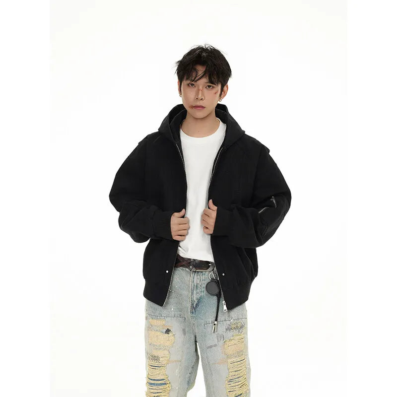 spring autumn hood bomber jacket men streetwear fashion loose casual hooded short cargo jacket cityboy coat outerwear unique cargo style 237
