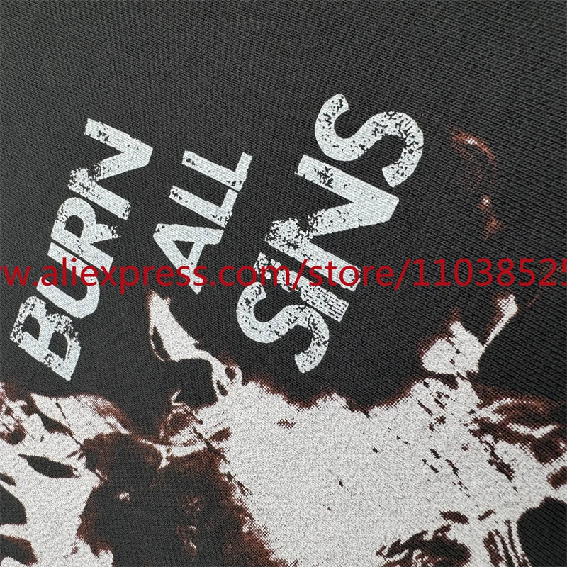 Autumn New 2024 Vintage American Long sleeved Hoodie Men's Heavyweight Flame Print High Street Tops Oversize Trendy Fashion Street King Limited