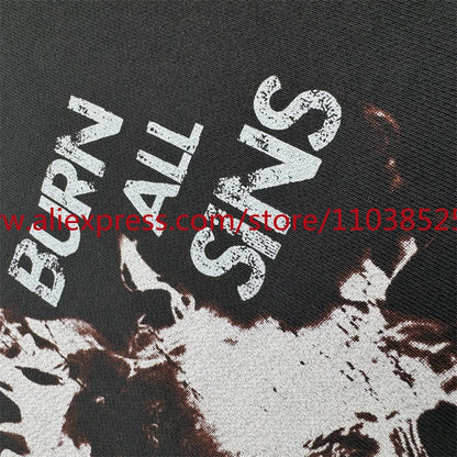 Autumn New 2024 Vintage American Long sleeved Hoodie Men's Heavyweight Flame Print High Street Tops Oversize Trendy Fashion Street King Limited