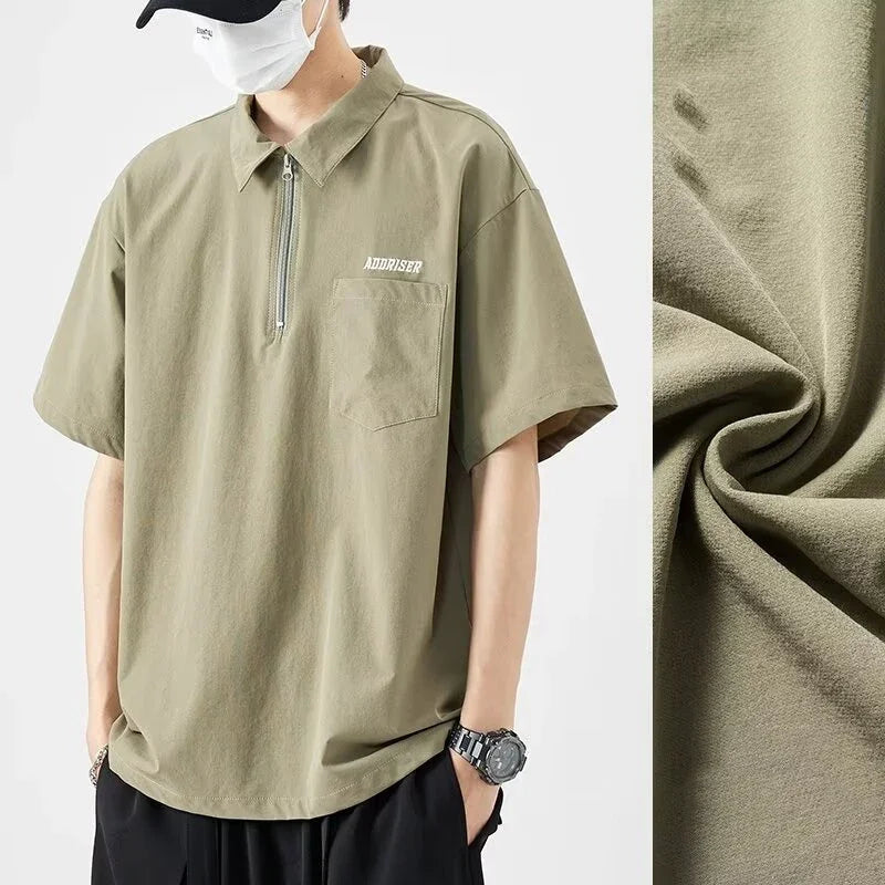Streetwear Summer Short Sleeve Lapel Polo Shirt Mens Letter Embroidery Zipper Gol Summer Short Sleeve Lapel Polo Shirt Mens Letter Embroidery Zipper Golf Wear 2024 Korean Fashion Streetwear Loose Tee Shirts Fashion Sweater Jacket With Graphic Design For Men