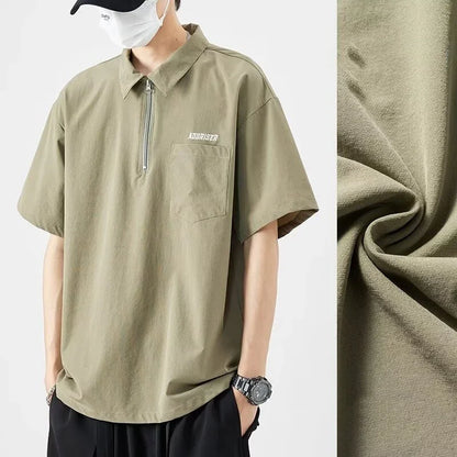 Streetwear Summer Short Sleeve Lapel Polo Shirt Mens Letter Embroidery Zipper Gol Summer Short Sleeve Lapel Polo Shirt Mens Letter Embroidery Zipper Golf Wear 2024 Korean Fashion Streetwear Loose Tee Shirts Fashion Sweater Jacket With Graphic Design For Men