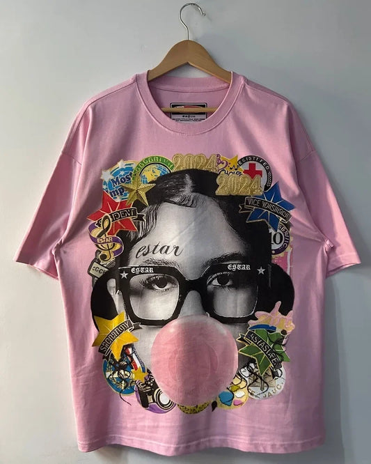 Street Hip Hop Gothic Bighead Pattern Printed Oversized Men's Y2K Street Clothing Loose Harajuku Versatile Short Sleeves Street King Limited