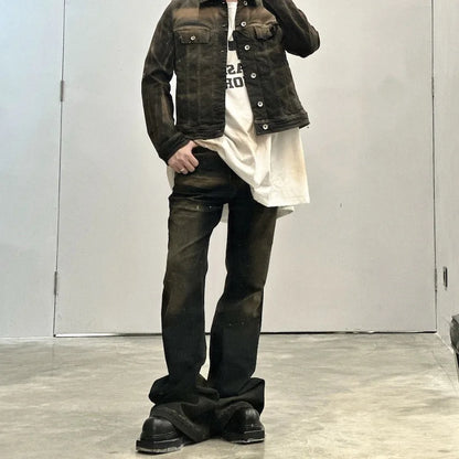 RO Ribbons Contrast Color Washed Micro Flared Jeans for Men Straight Casual Baggy Denim Trousers Ropa Hombre Loose Cargo Pants Street King Limited