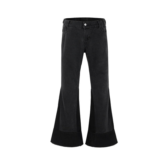 vintage black patchwork baggy flared jeans for men and women straight y2k high street casual denim trousers oversized cargos combat utility trousers
