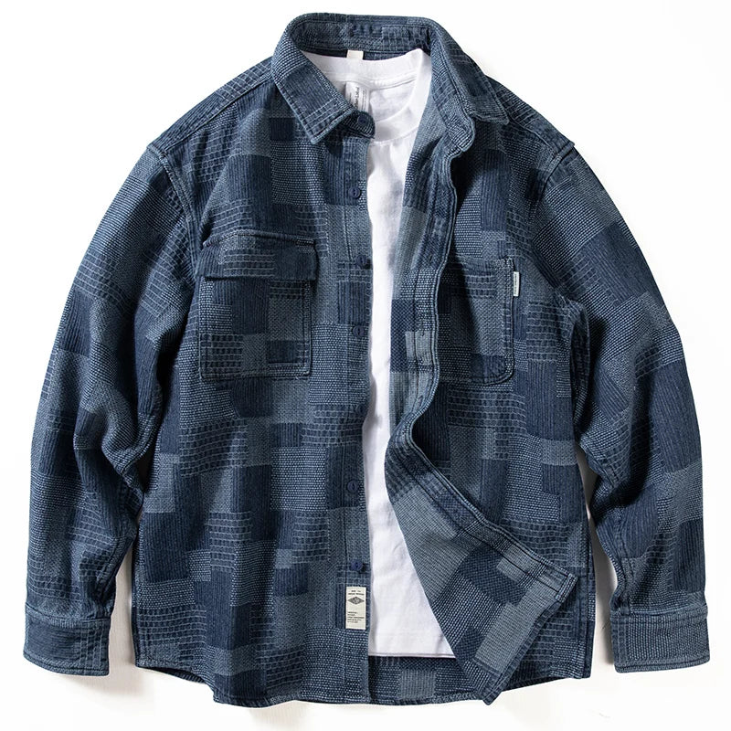 Heavy Denim Shirt Men's Long Sleeve Loose Japanese Retro Washed Distressed Shirt Men's Top Plaid Thickened Jacket Street King Limited