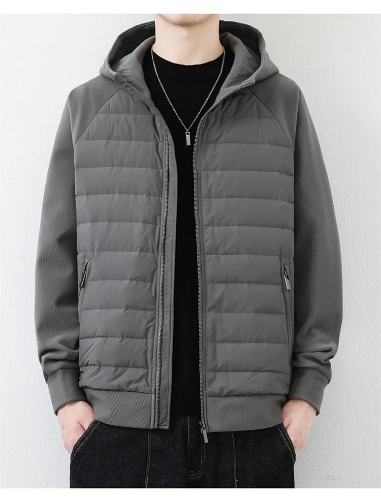 90 duck down jacket men fashion splice loose casual lightweight down hooded down jacket winter warm hoody coat outerwear unique default style 1141