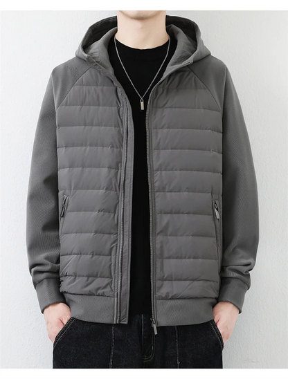90 duck down jacket men fashion splice loose casual lightweight down hooded down jacket winter warm hoody coat outerwear unique default style 1141