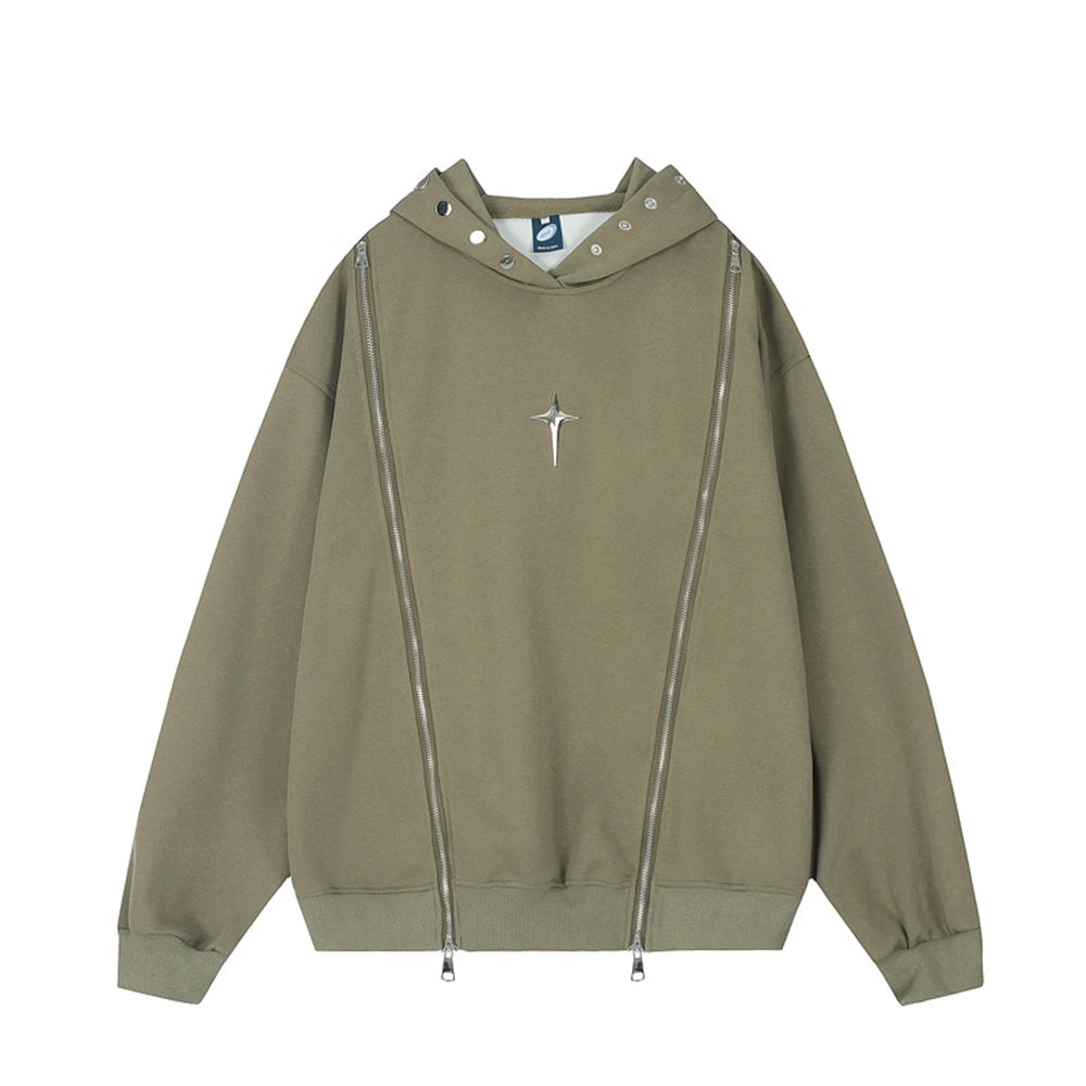 Hip Hop Punk Hoodie Sweatshirt 2023 Autumn Zipper Design Solid Color Hoodies Pullover Harajuku Cotton Sweat Shirt Street King Limited