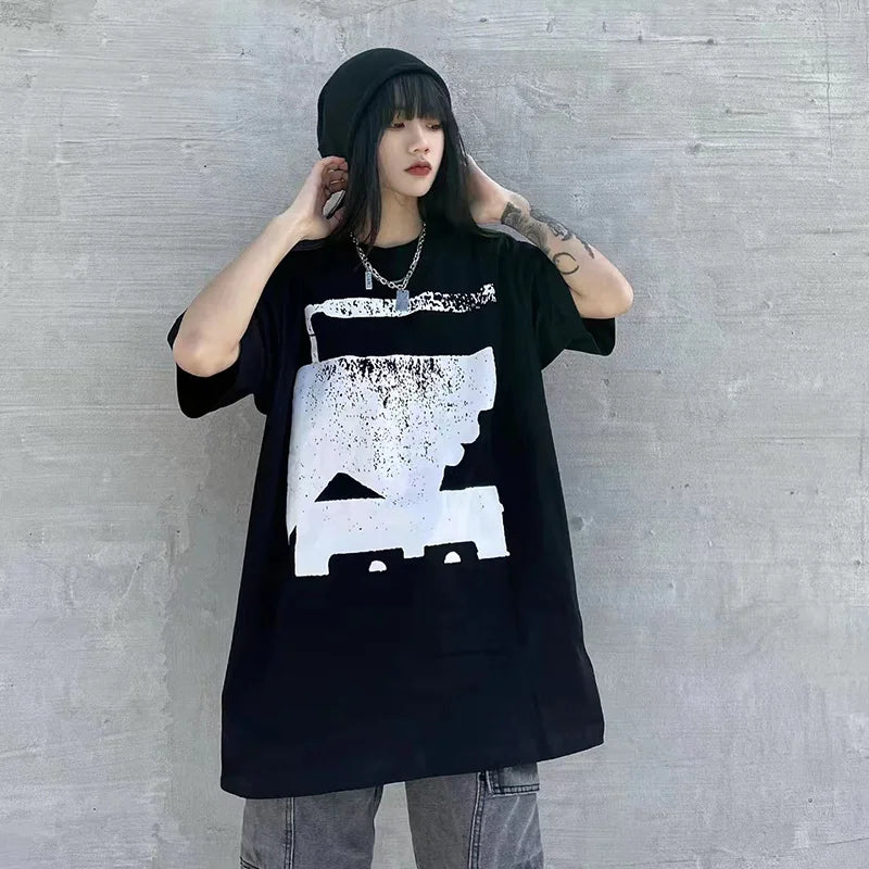 C.E T-shirts Men Woman Good Quality Cotton Casual Loose Vintage Abstract Face Printing Summer O-Neck CAVEMPT Top Tee Street King Limited
