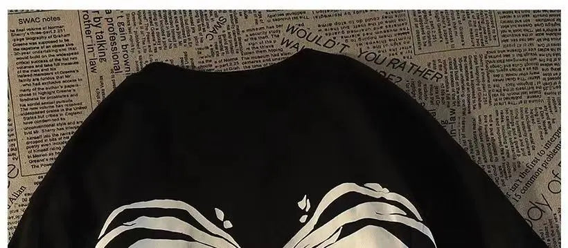 Pure cotton American retro dark skeleton short-sleeved T-shirts for men and women summer ins loose street style couple y2k tops Street King Limited