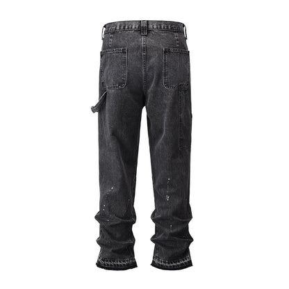 patchwork graffiti black straight denim pants mens vintage patches stitching ink splashed jeans y2k logging cargo pants for male military streetwear pants