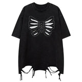 Men T Shirts Butterfly Patchwork Ripped T Shirt Harajuku High Street Oversized Tees Hip Hop Streetwear Tops Black Red Unisex Street King Limited