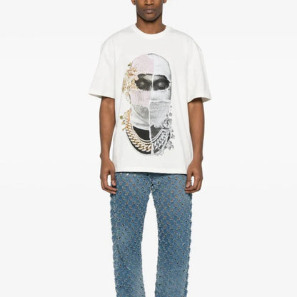 2024ss New IH NOM UH NIT T-shirt Masked Gold Necklace Printing Men Woman Good Quality Chaopai Top Tees Street King Limited