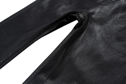 Streetwear Black Wax Leather Strecth Jeans for Men Ropa Hombre Baggy Y2k Flare Pants Oversized Straight Denim Trousers Street King Limited