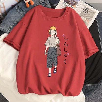 Pure cotton short-sleeved large size versatile T-shirt women's loose new student top trendy women clothing y2k tops emo clothes Street King Limited