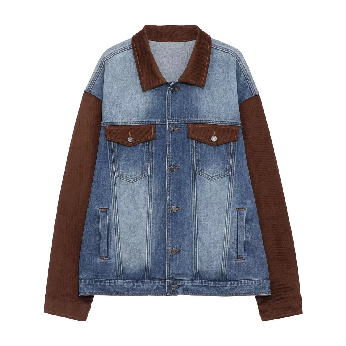 mens patchwork denim jacket spring trend korean retro college lapel color blocked couple coats 2024 high street cowboy cardigan unique jeans style 3379