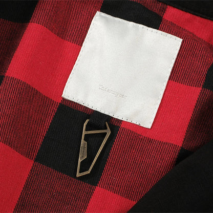 Undermycar 2023 New Worn Out Heavy Work Durable Splice Extra Large Loose Plaid Shirt with Black and Red Plaid Street King Limited