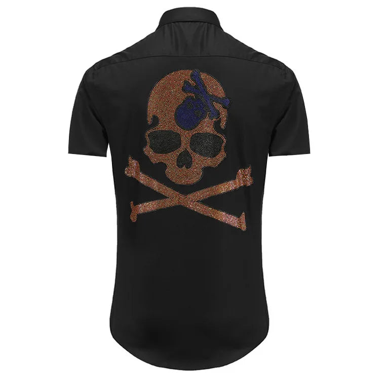 New 2021 Luxury Men Classic Steampunk Skull Monster diamond Fashion Cotton Casual Shirts Shirt High Quality Short Sleeves A64 Street King Limited
