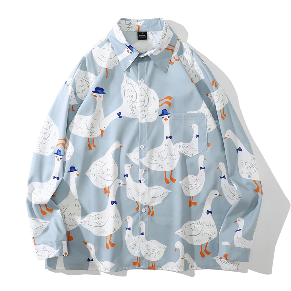 Dark Icon Full Printed Hawaiian Shirt Men Long Sleeve Turn-down Collar Shirts for Men Street King Limited