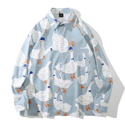 Dark Icon Full Printed Hawaiian Shirt Men Long Sleeve Turn-down Collar Shirts for Men Street King Limited