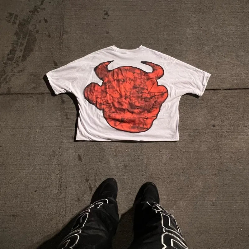 American fashion trend letter print oversized round T-shirt men's street hip-hop casual Harajuku loose short-sleeved top Street King Limited