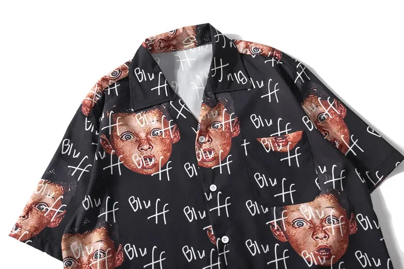 Dark Icon Bluff Boy Full Printing Hip Hop Shirt Street Summer Short Sleeved Men's Shirts Streetwear Clothing Street King Limited